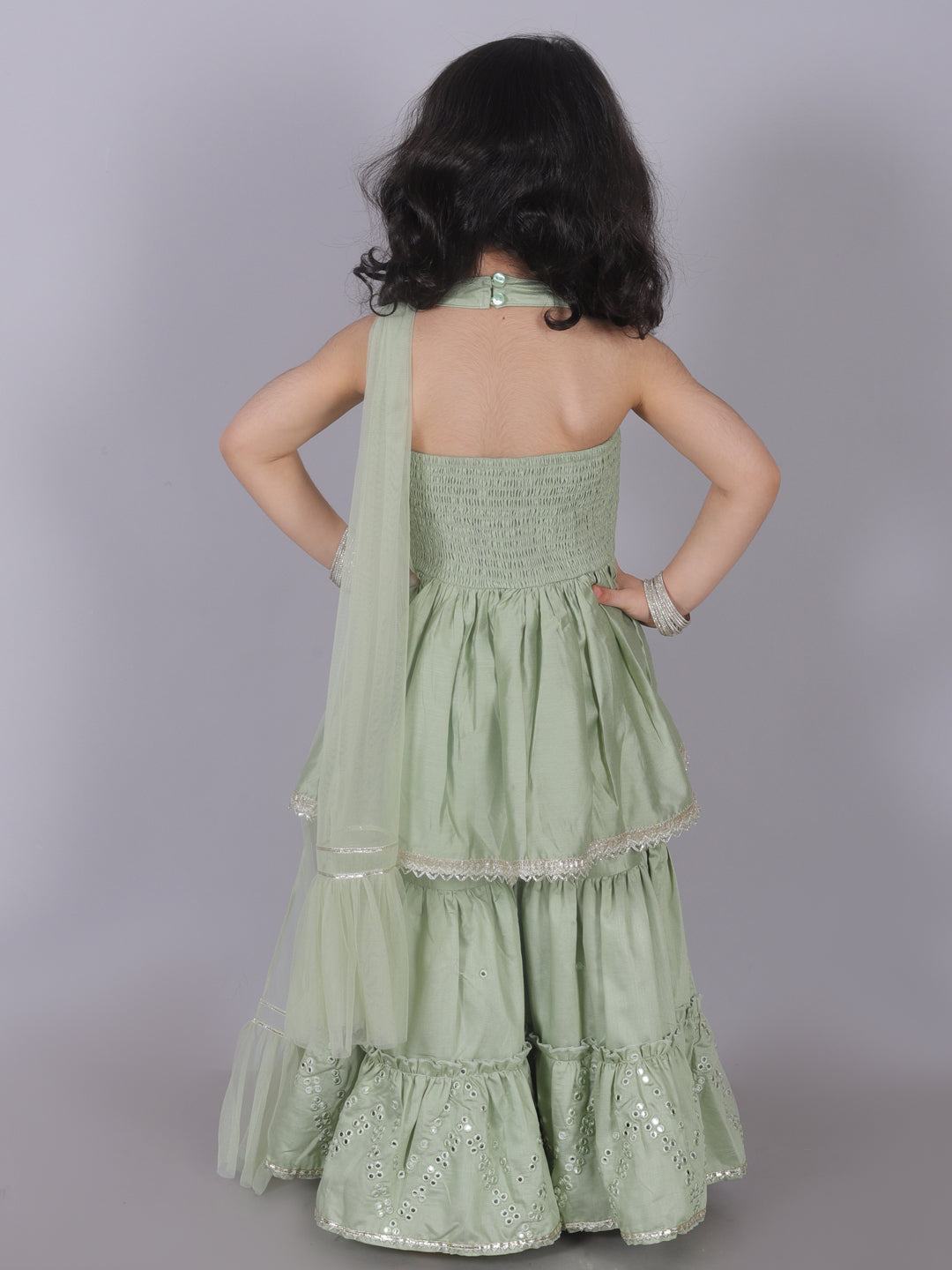 Zarqa Girls Green Kurta with Sharara and dupatta set