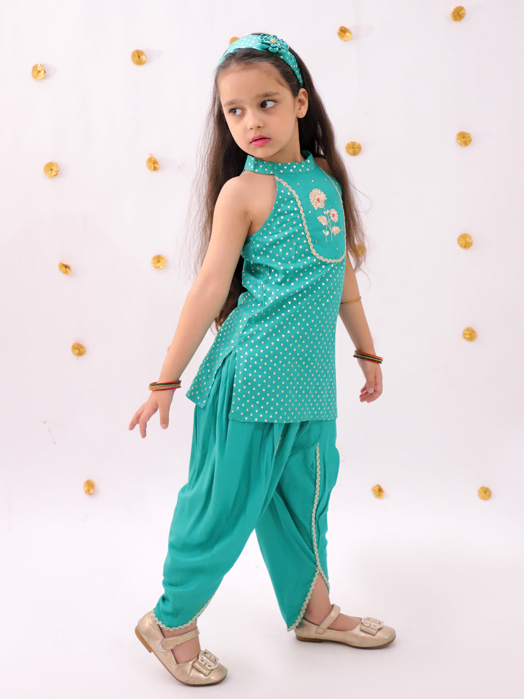 Khilkhilahat Green Kurta Dhoti Set For Girls