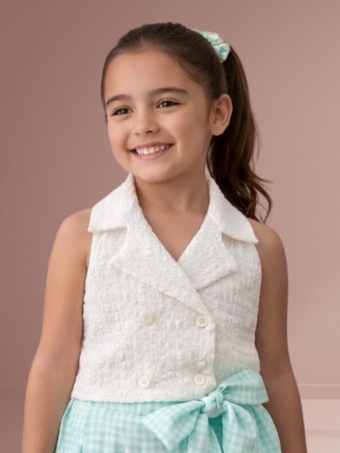 Citrus Crush Girls White Cotton Top and Green Short