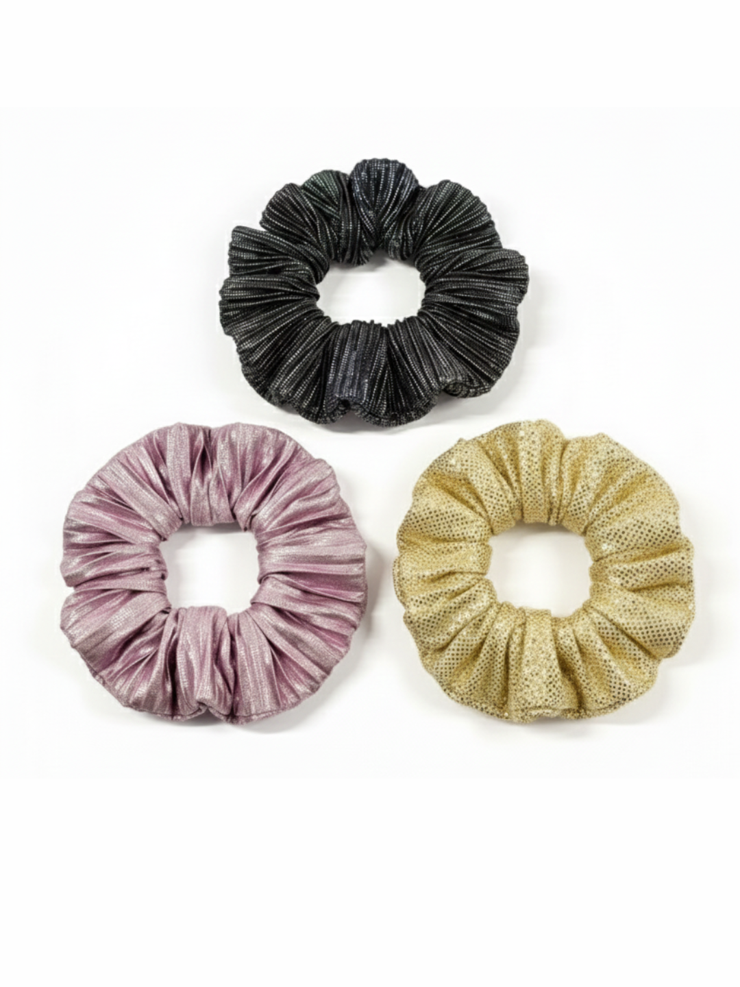 Lil Drama Pink Shimmer Pleated Fabric Scrunchie - Pink