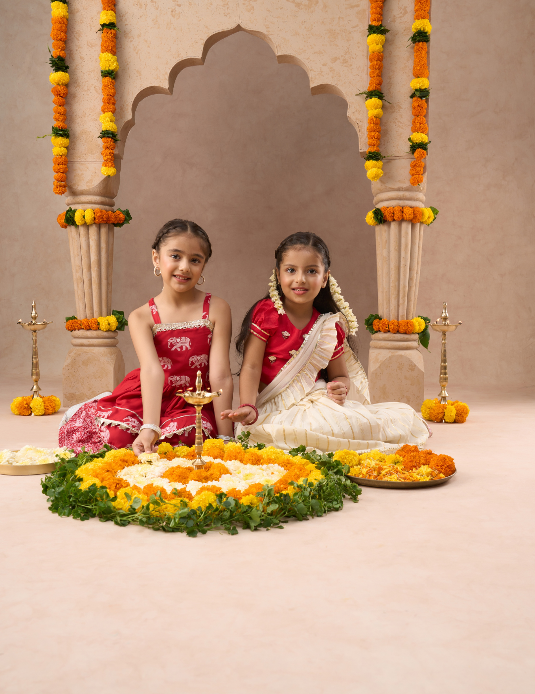 Girls Stylish Off White Lehenga with Red Choli and Dupatta Set