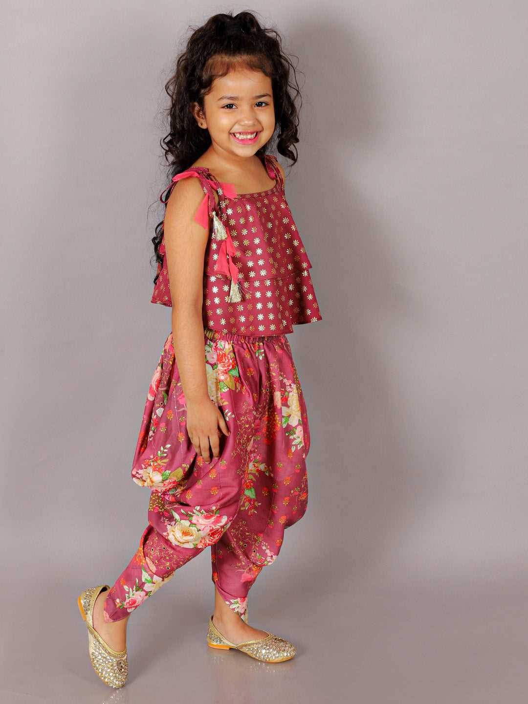 Fusion Fair Girls Brick Red Crop Top with Dhoti Girls Co-ordinate set