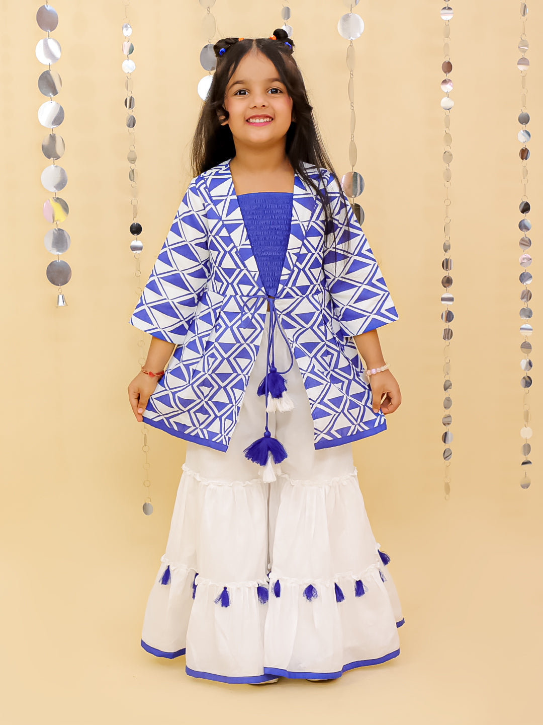 Shor-Gul Blue Kurta Sharara and Bustier Set For Girls