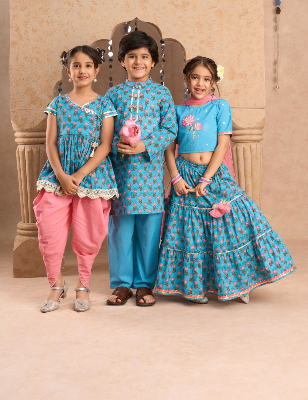 Jaipur Girls Blue Cotton Lehanga and Choli with Dupata Ethnic Set