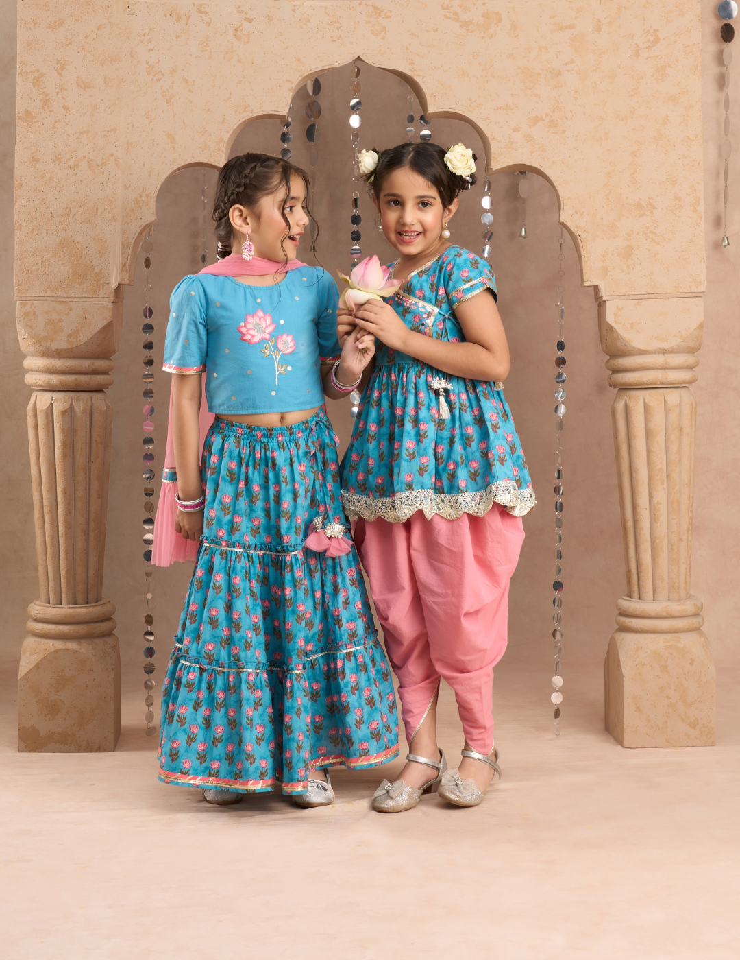 Jaipur Girls Blue Cotton Lehanga and Choli with Dupata Ethnic Set