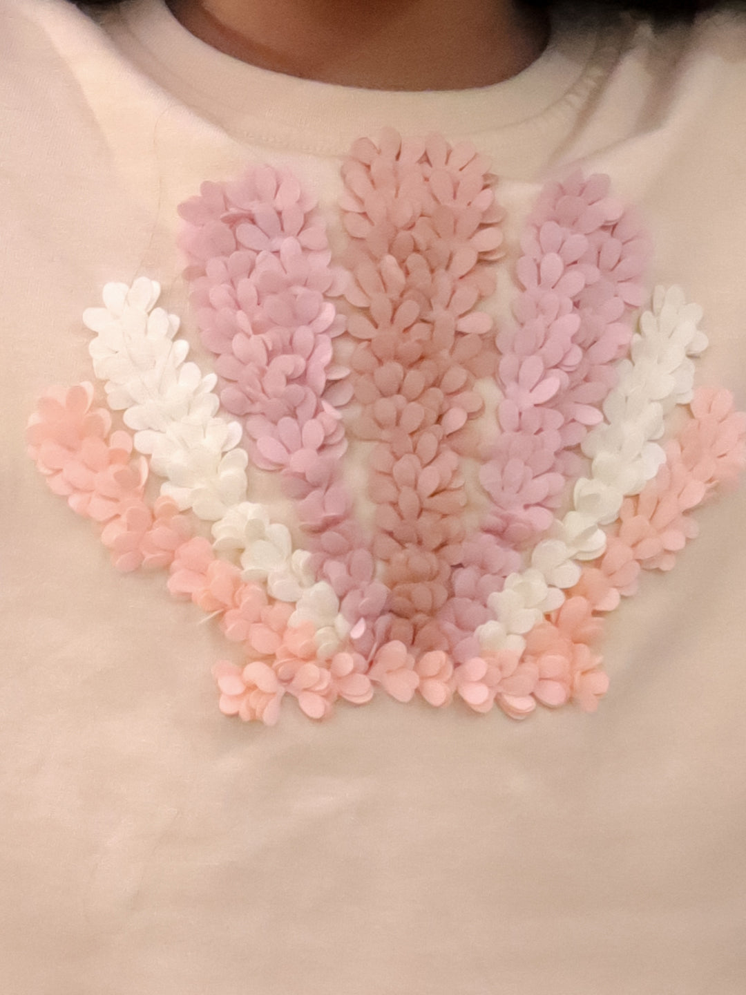Paris Night Off White T-shirt with Peach Skirt Set For Girls