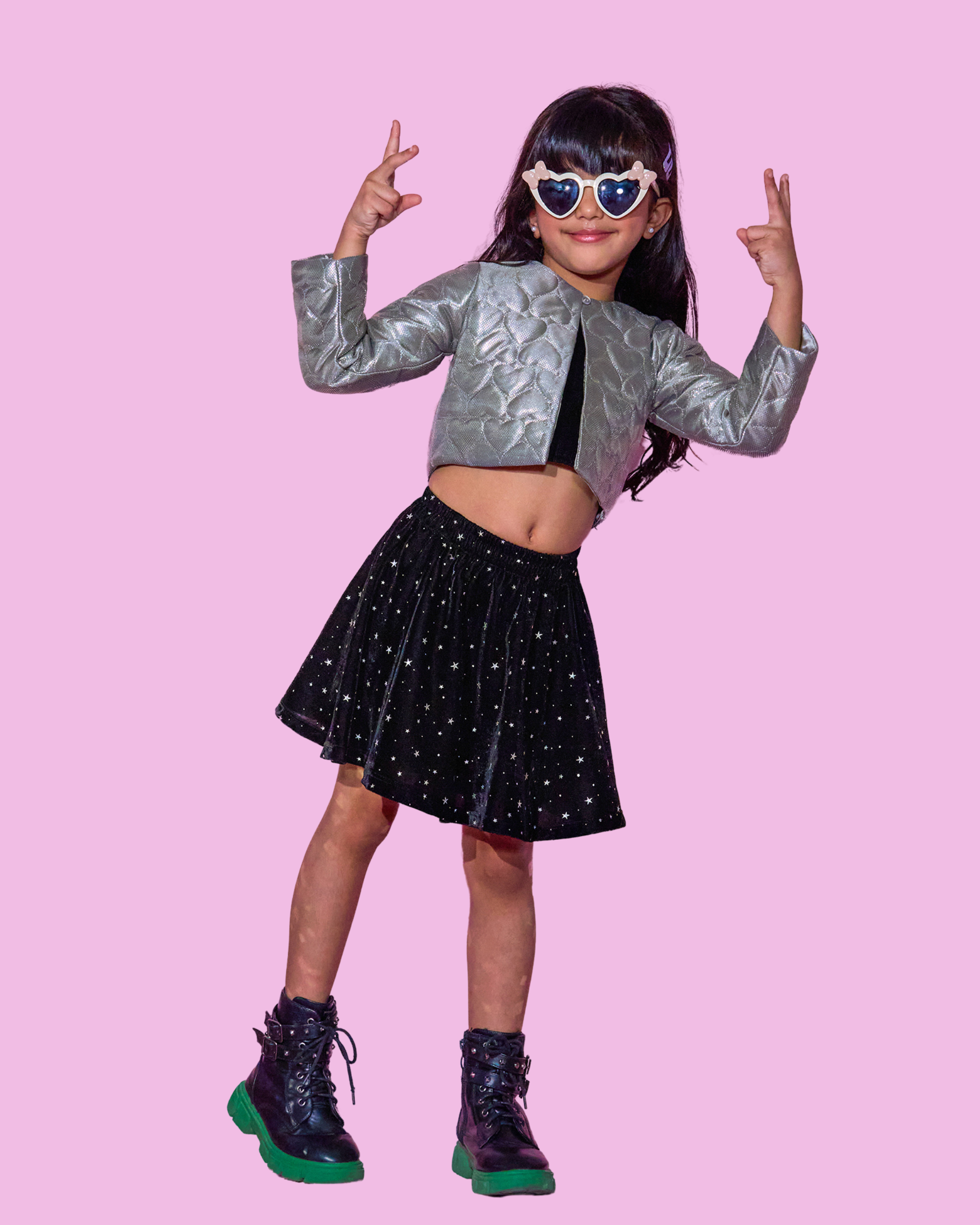 Girls Black Foil Star Print Skirt