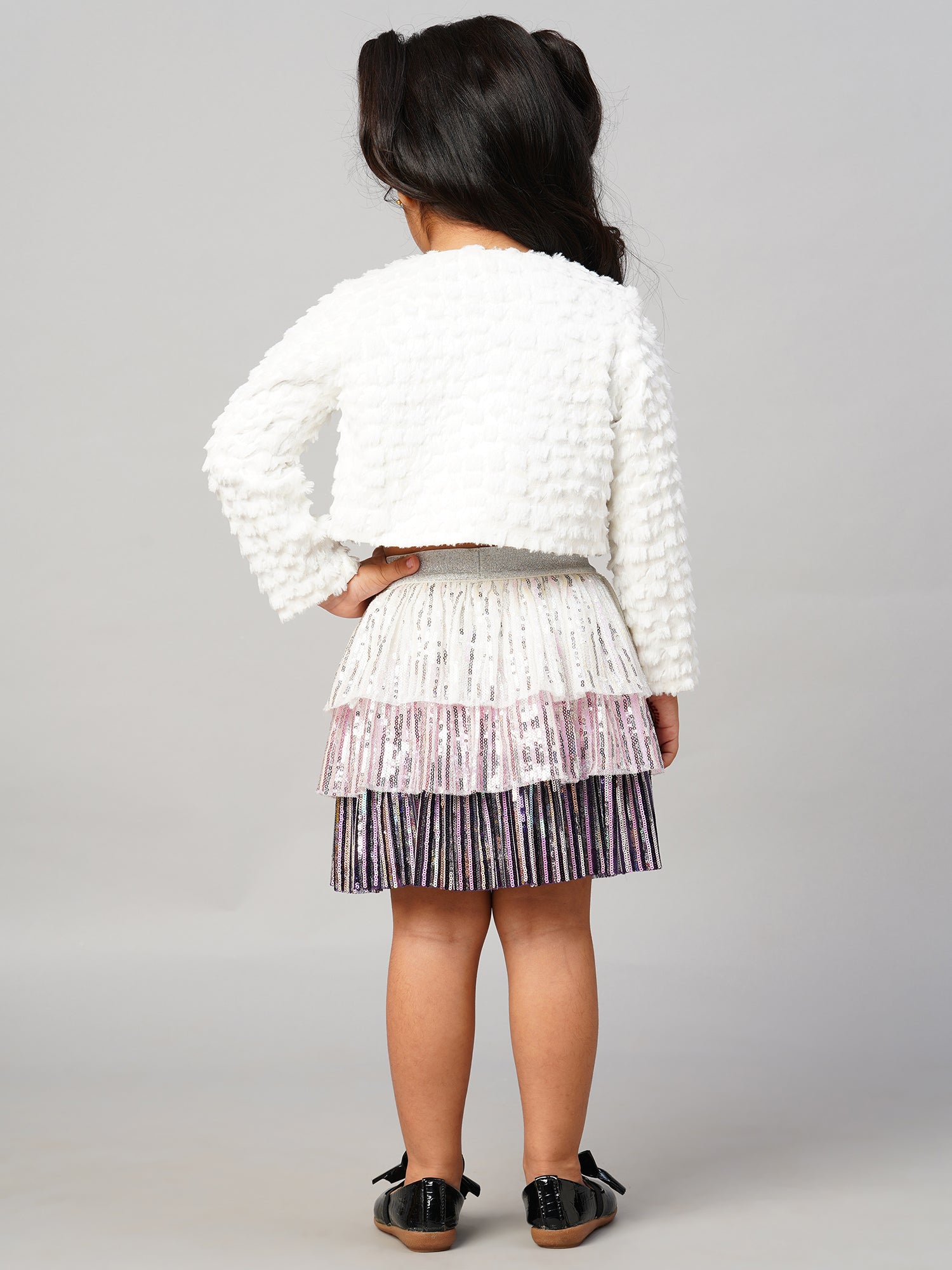 Razzle dazzle Party White Jacket for Girls
