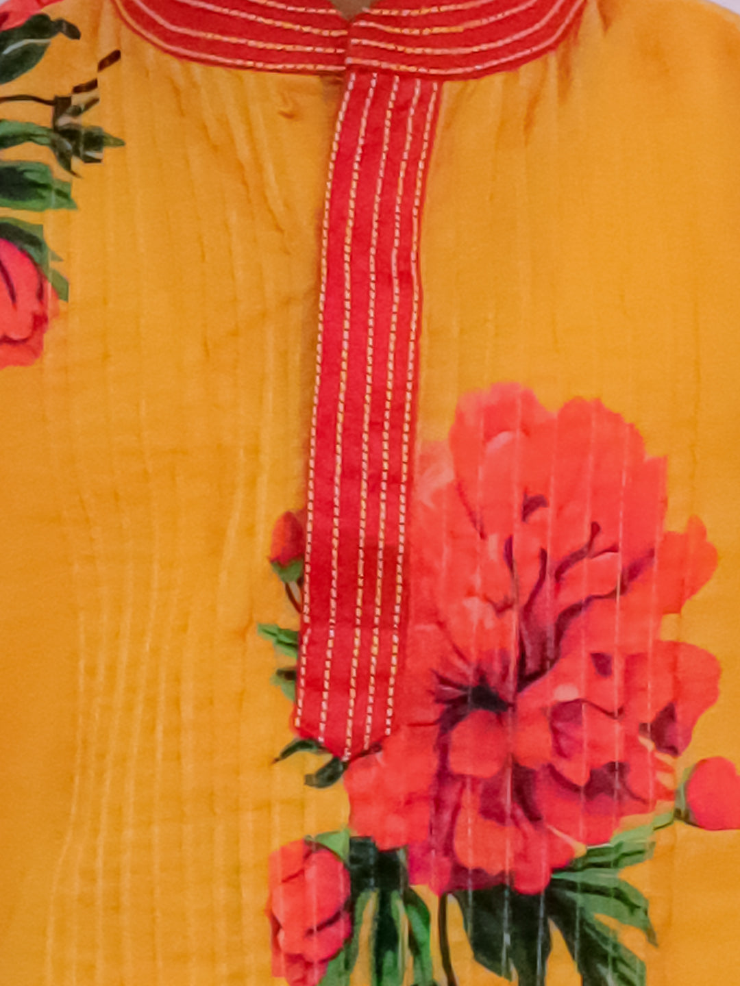 Genda Phool Mustard Kurta and White Dhoti Set for Boys