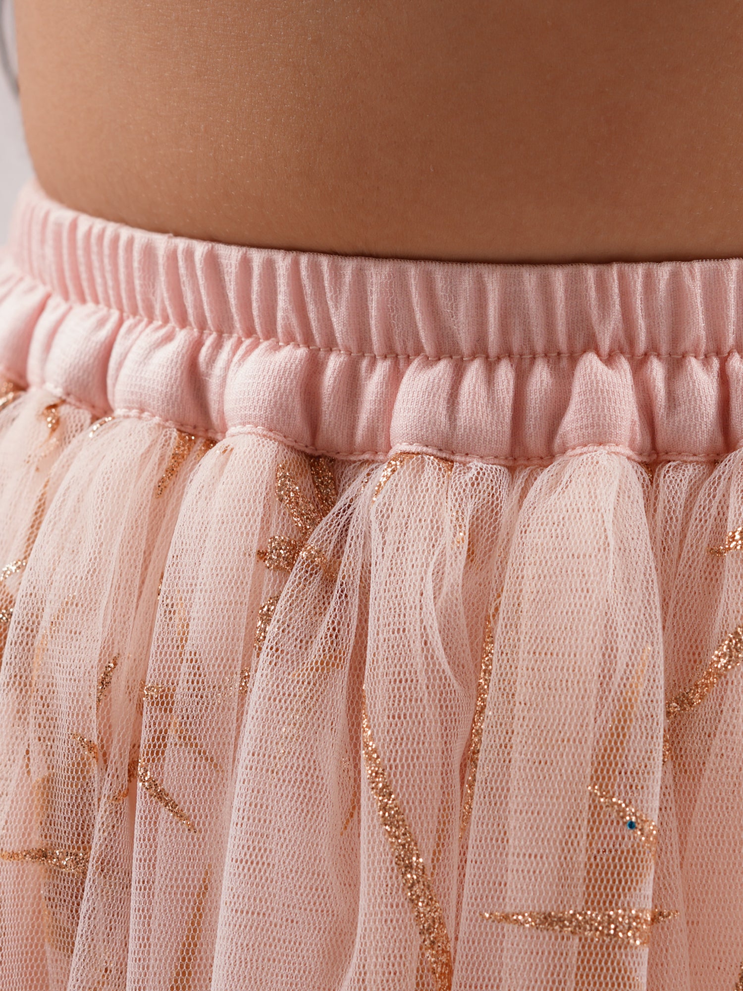 Paris Nights Girls Peach Sequin Choli Printed Lehanga