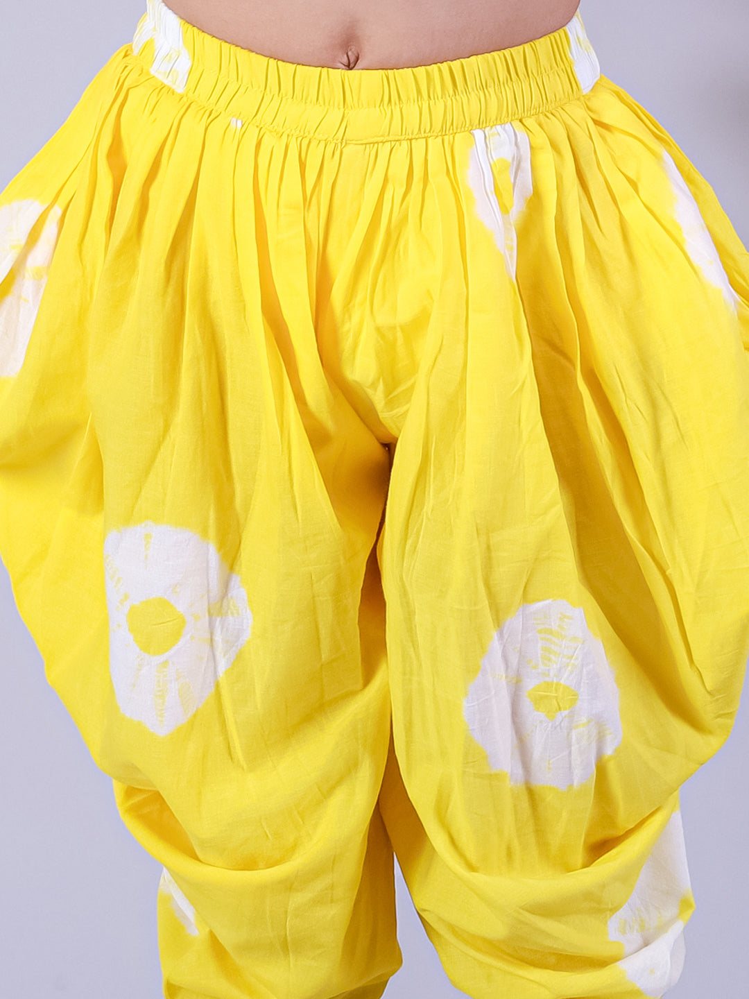 Marigold magic White Girls Cotton Kurta and Yellow Dhoti Ethnic Set