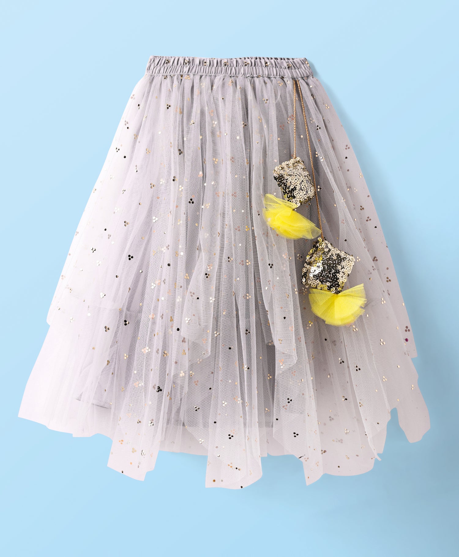 Girls ethnic Embroidered choli with layered mukesh print organza ghaghra set