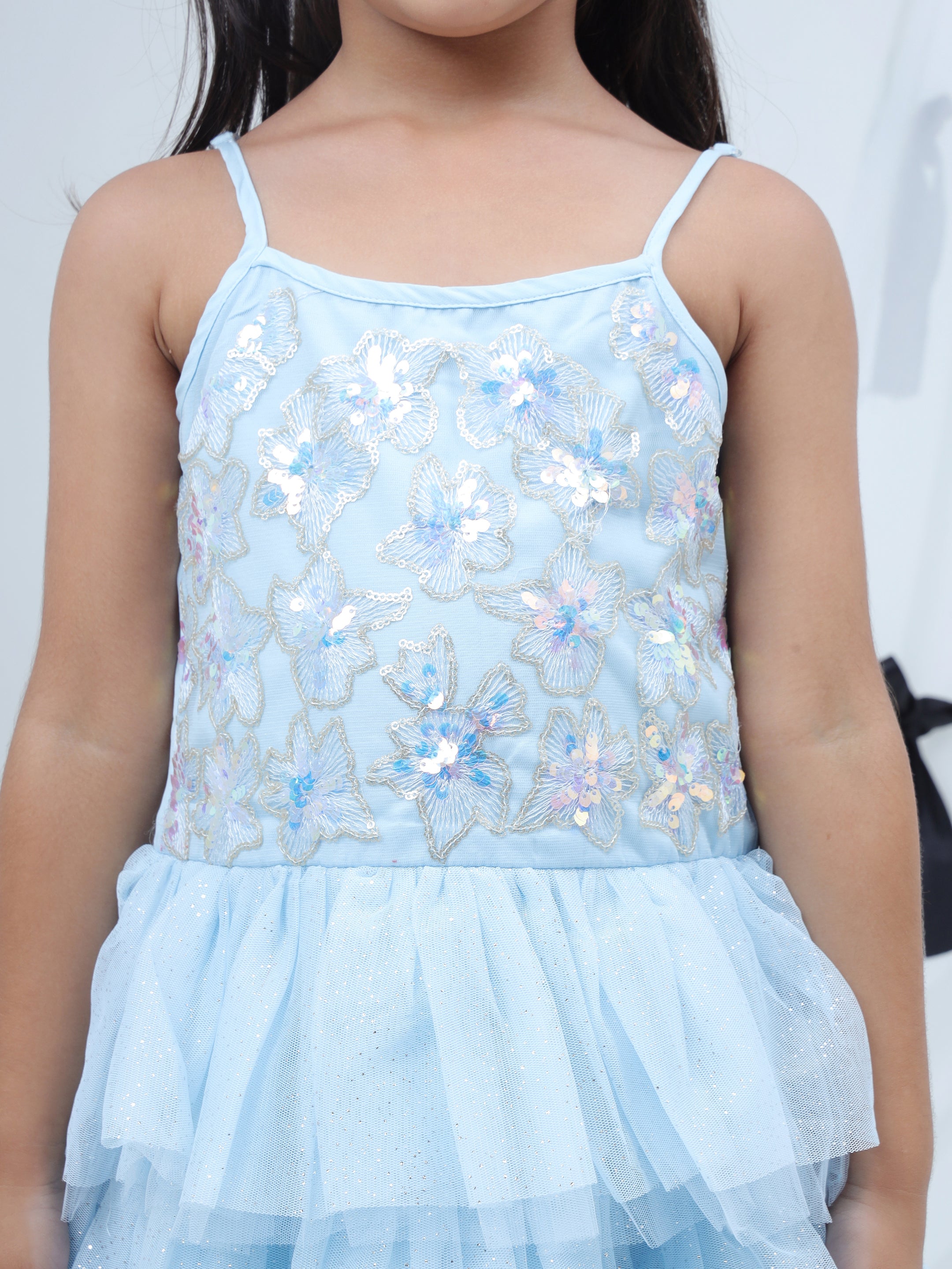 Razzle Dazzle Sky Blue Party Dress with Shrug for Girls