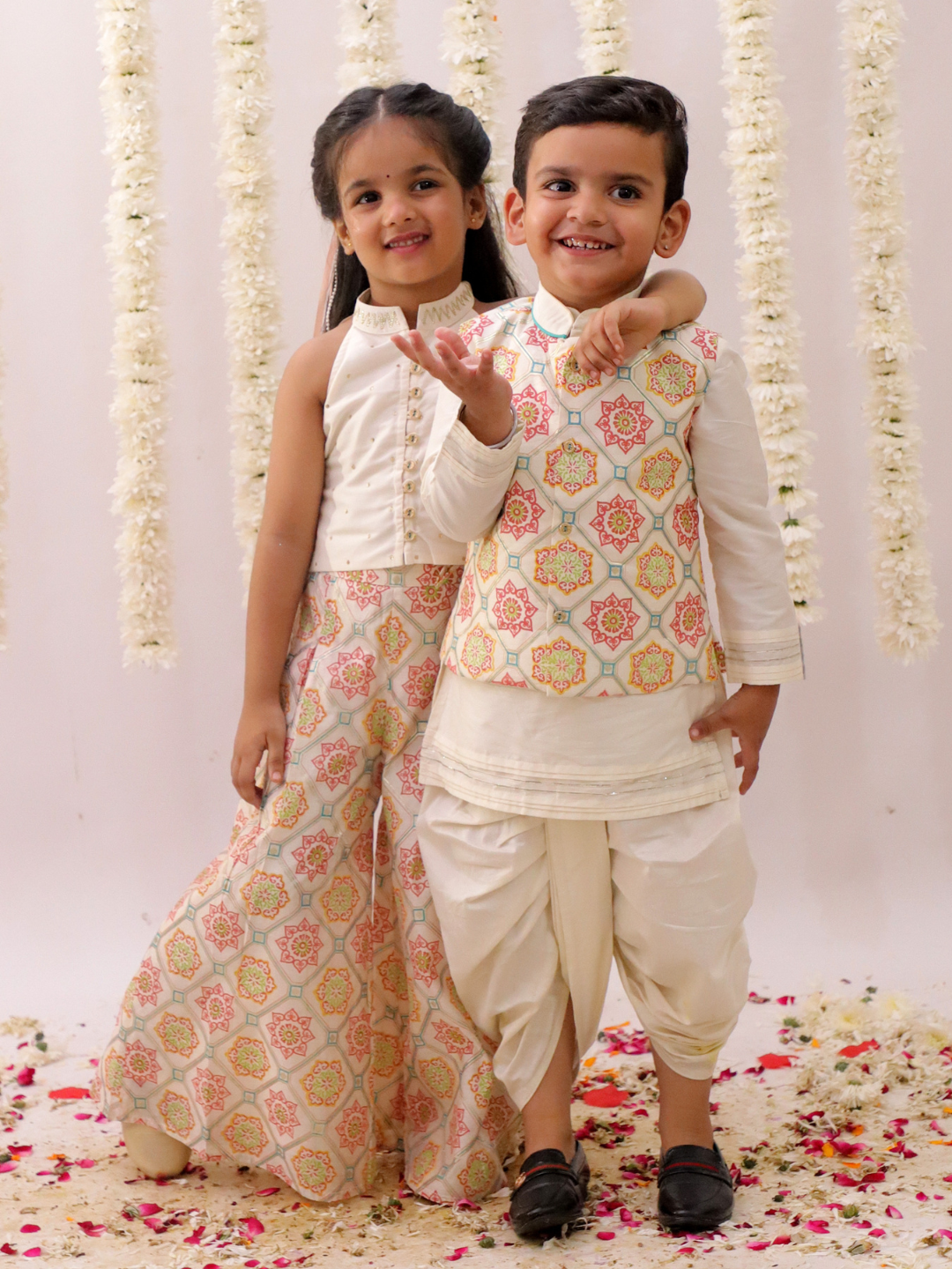 Mishti Off White Top and Pant Set For Girls