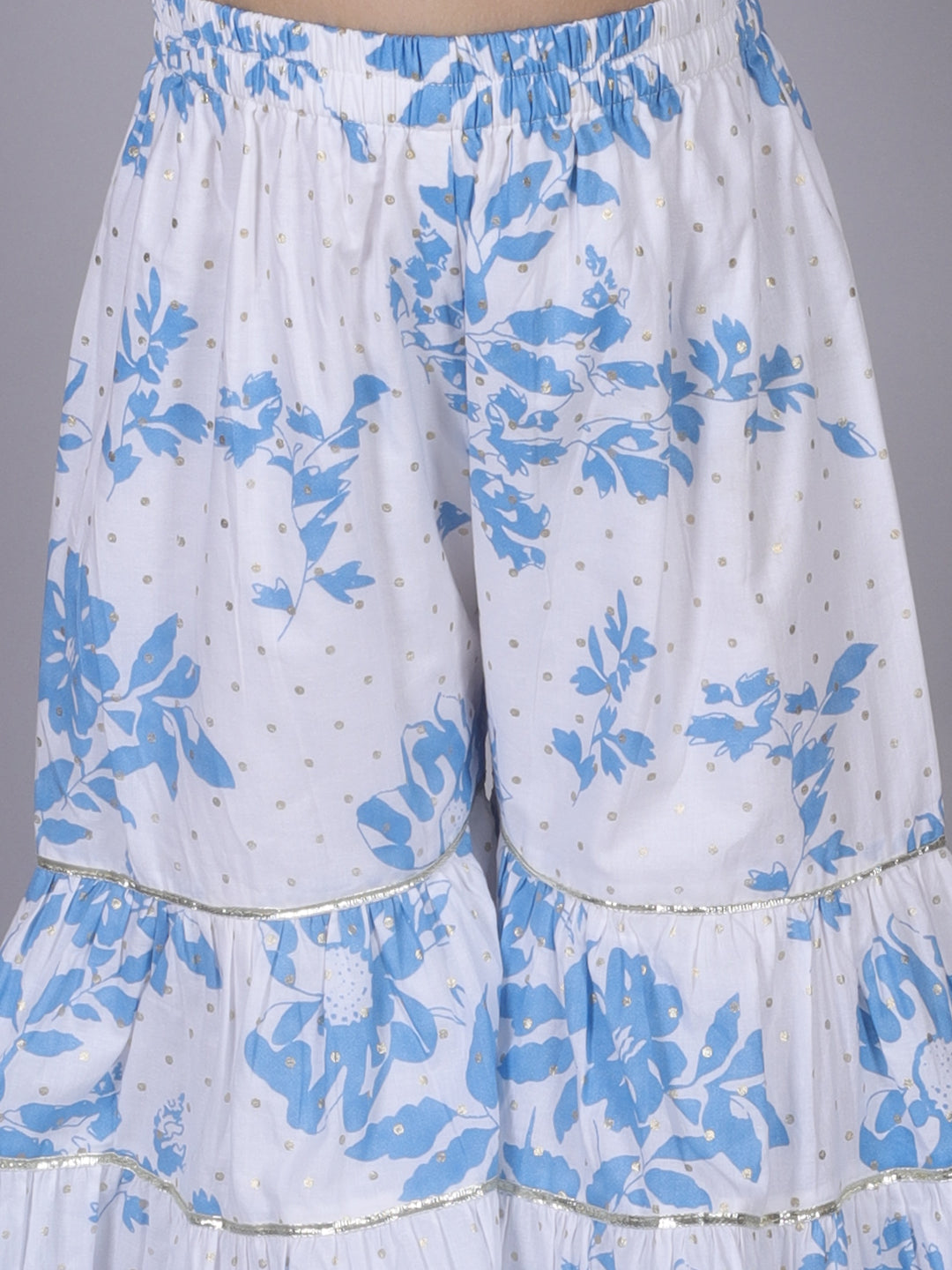 Zarqa Girls Blue Cotton Kurta with Sharara Set