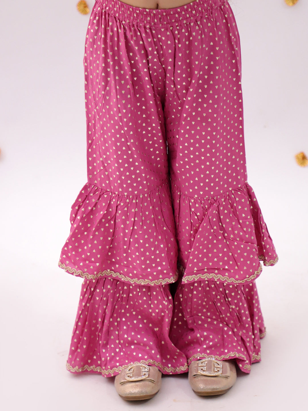 Khilkhilahat Pink Crop Top and Flare Pant Set For Girls