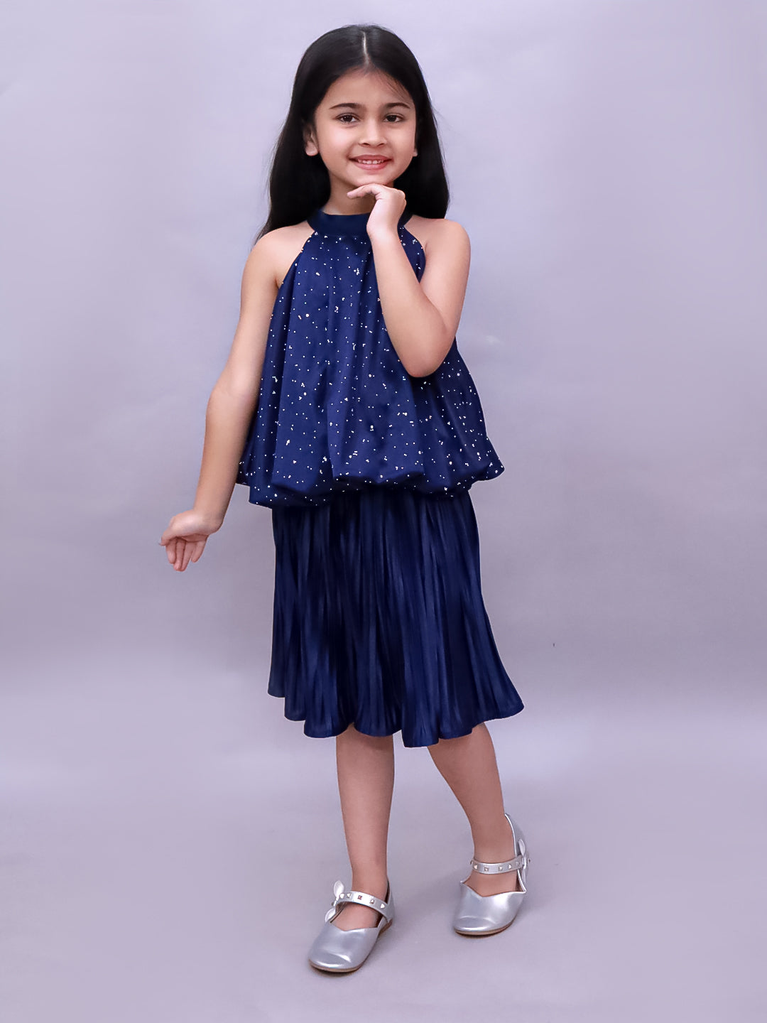 Glam Up Girls Party Navy Blue Top And Skirt
