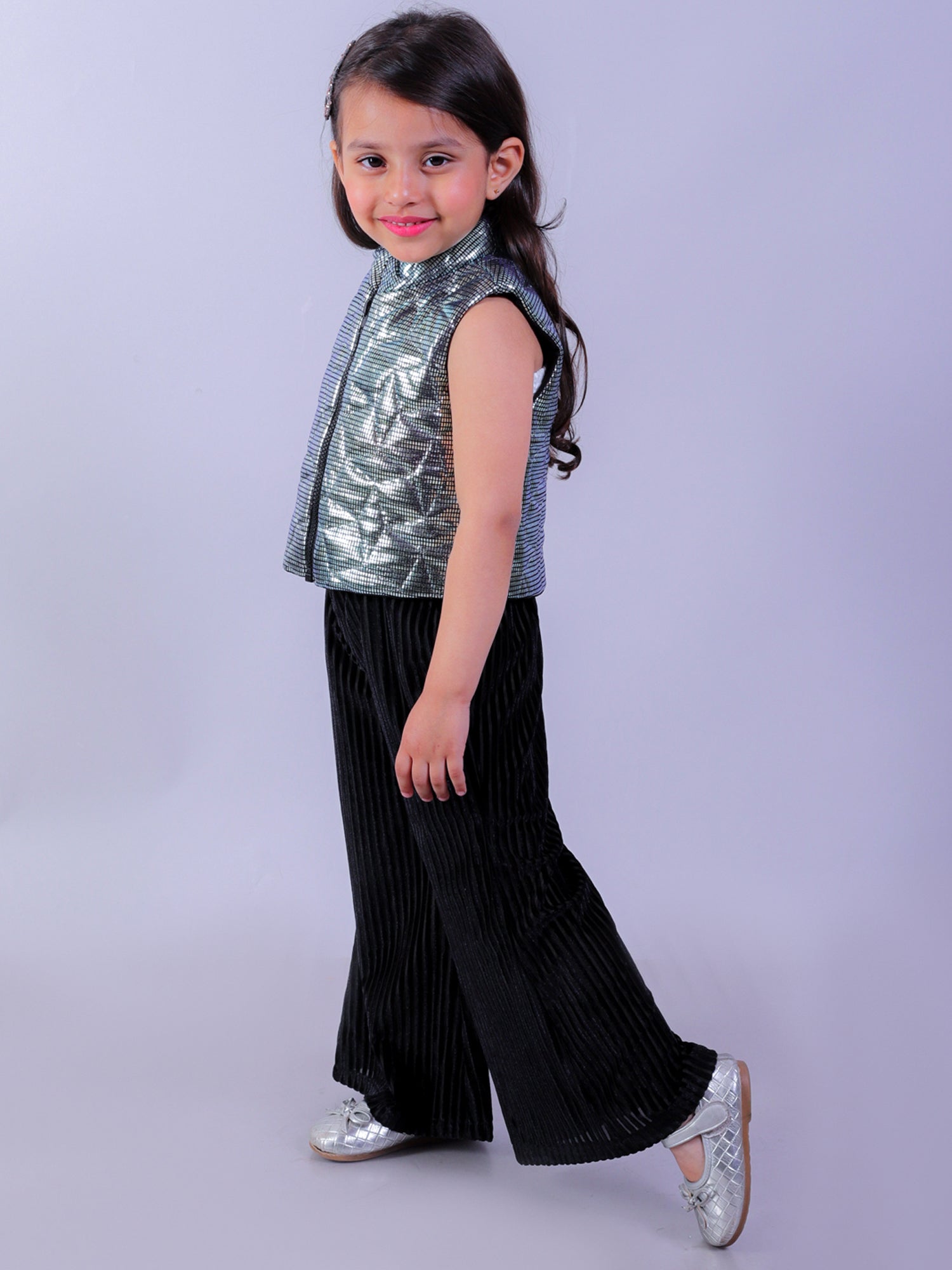 Glam Up Party Grey Shimmer Jacket For Girls