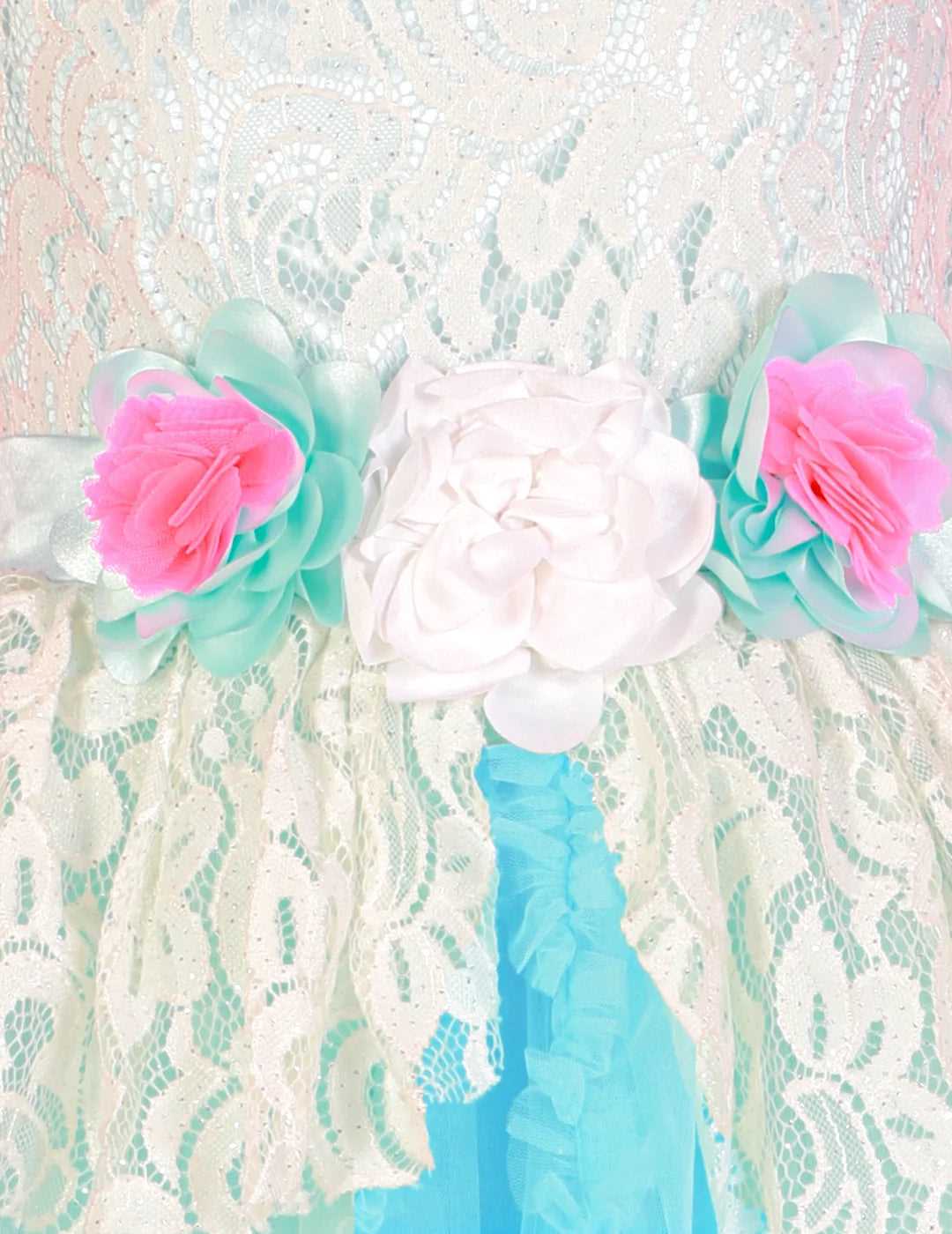 Girls  flared party dress with flower applique