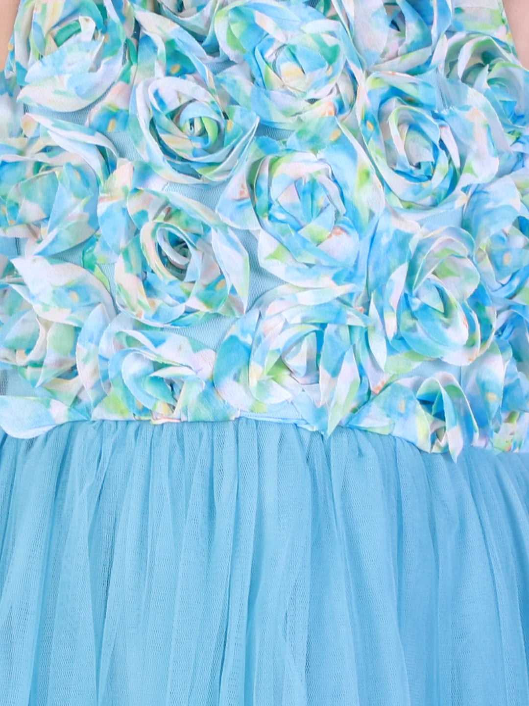 Girls party dress with 3 D Rose flower appliques on front yoke