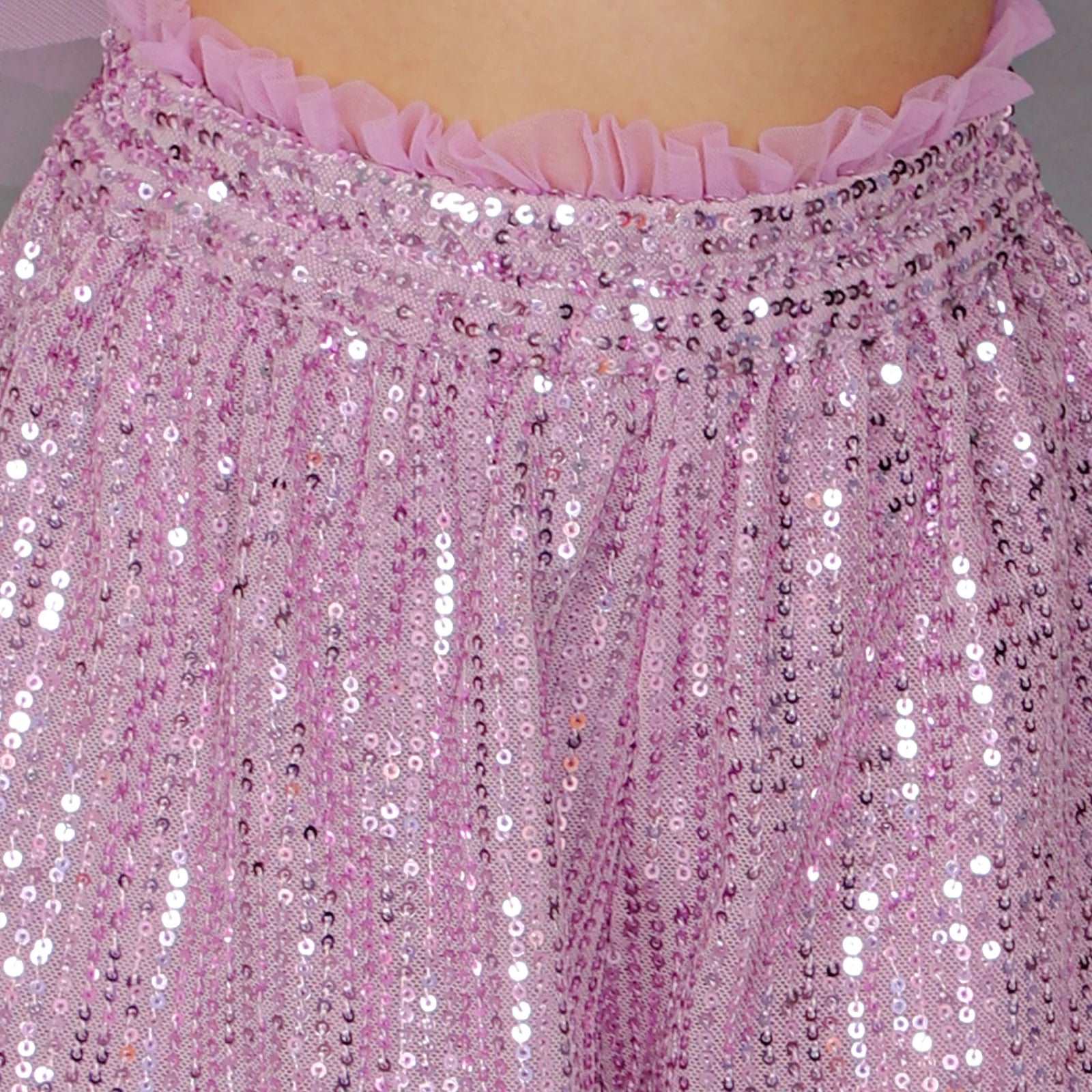 Girls Coord sets, Stylish Sequence One sided ruffle sleeve Top With Sequence Shorts