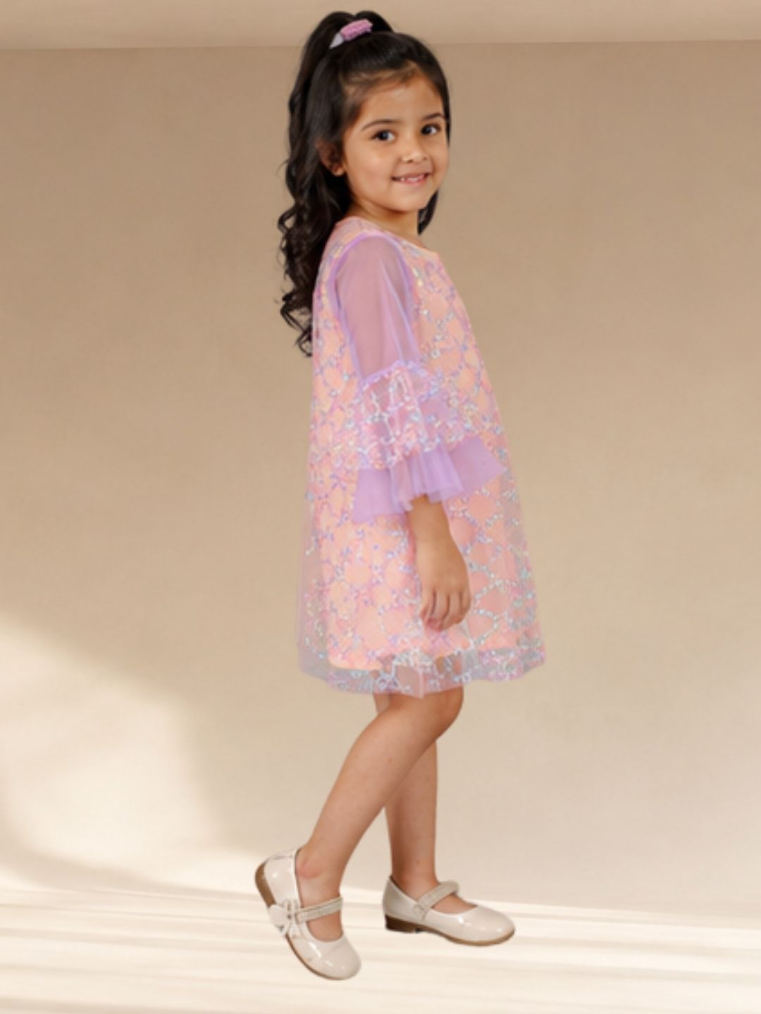 Razzle Dazzle Girls Pink Mulit Colour Sequins Party Dress