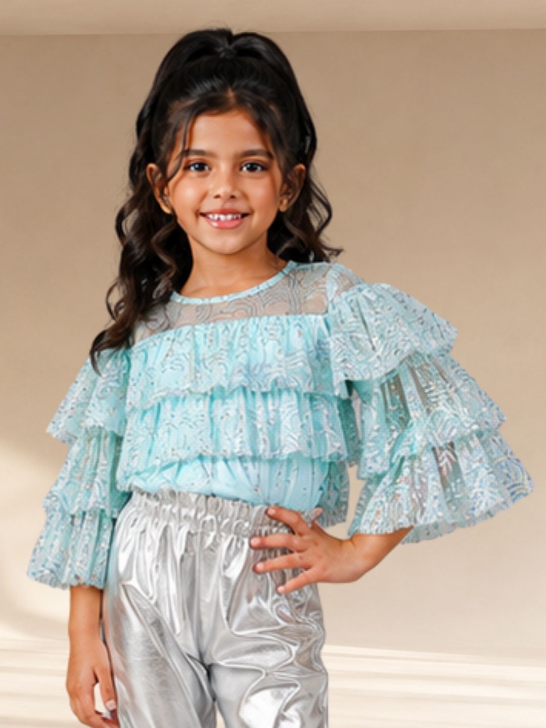 Glam Up Girls Shimmer Blue Party Top