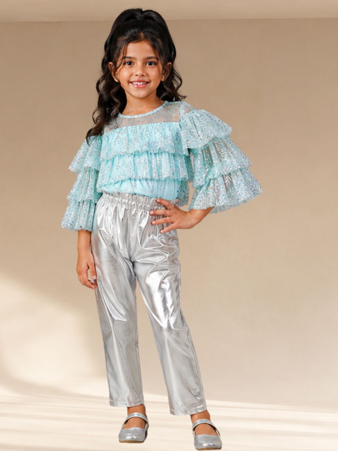 Glam Up Girls Shimmer Blue Party Top