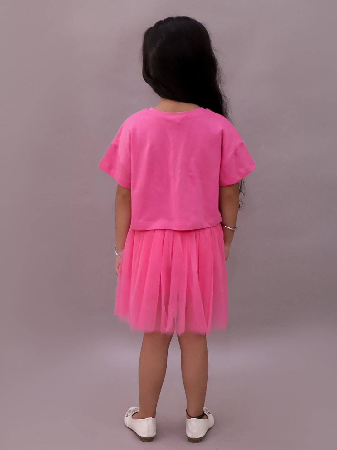 Paris Night Pink T-shirt with Skirt Set For Girls