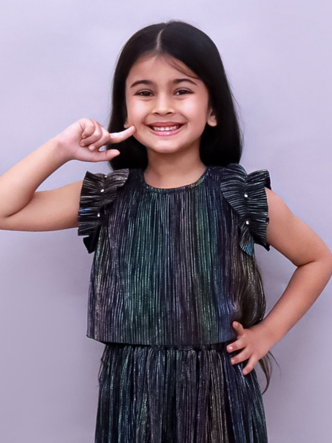 Glam Up Girls Party Grey Frill Sleeves Top