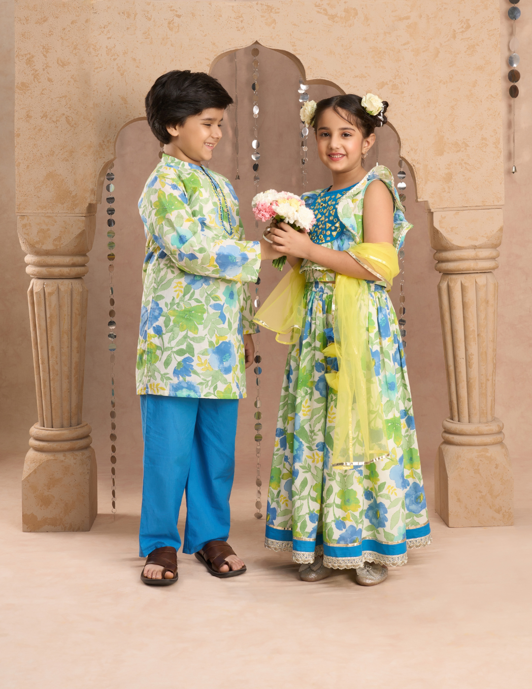 Jaipur Boys Green Kurta and Pyjama Ethnic Set