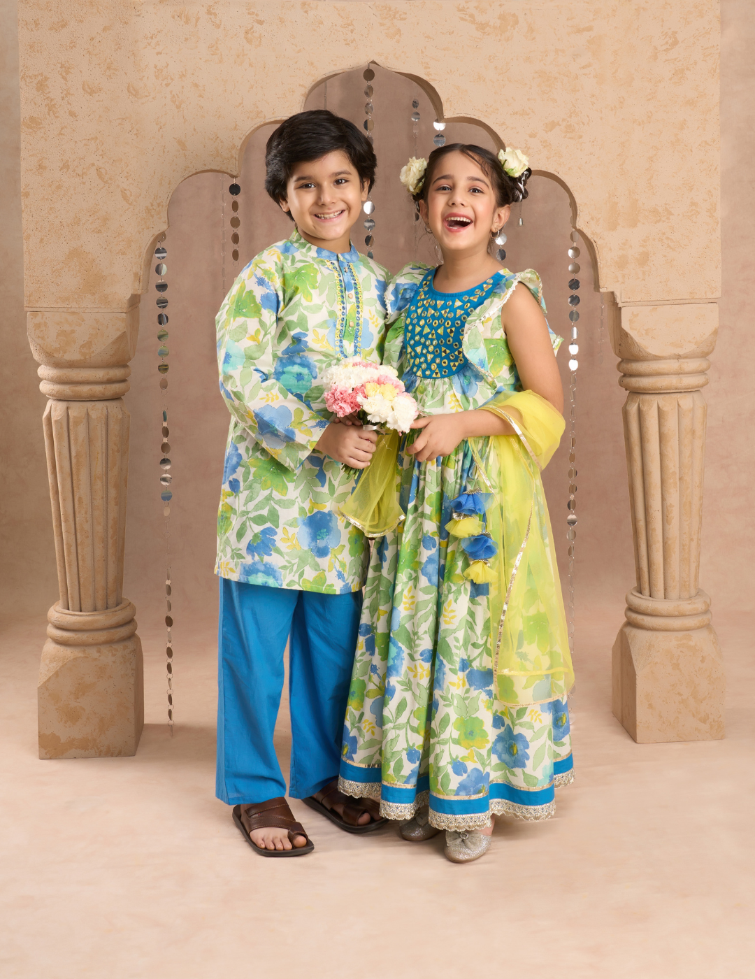 Jaipur Girls Green Cotton Lehanga and Choli with Dupata Ethnic Set