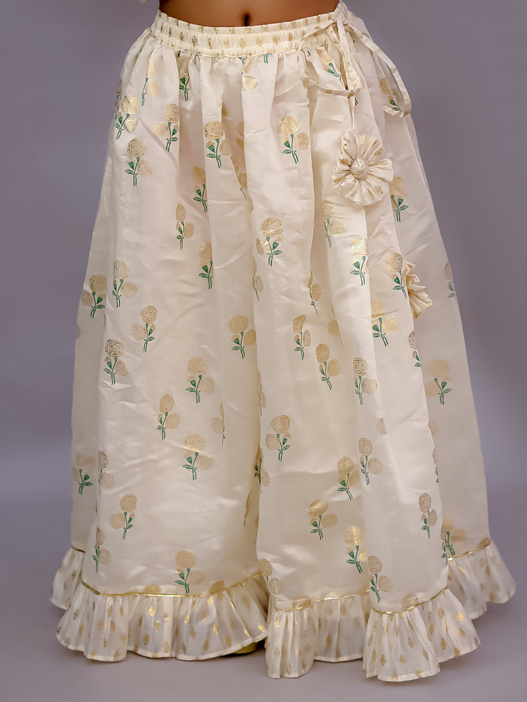 Mishti Off White Lehanga Choli Dupatta Set For Girls