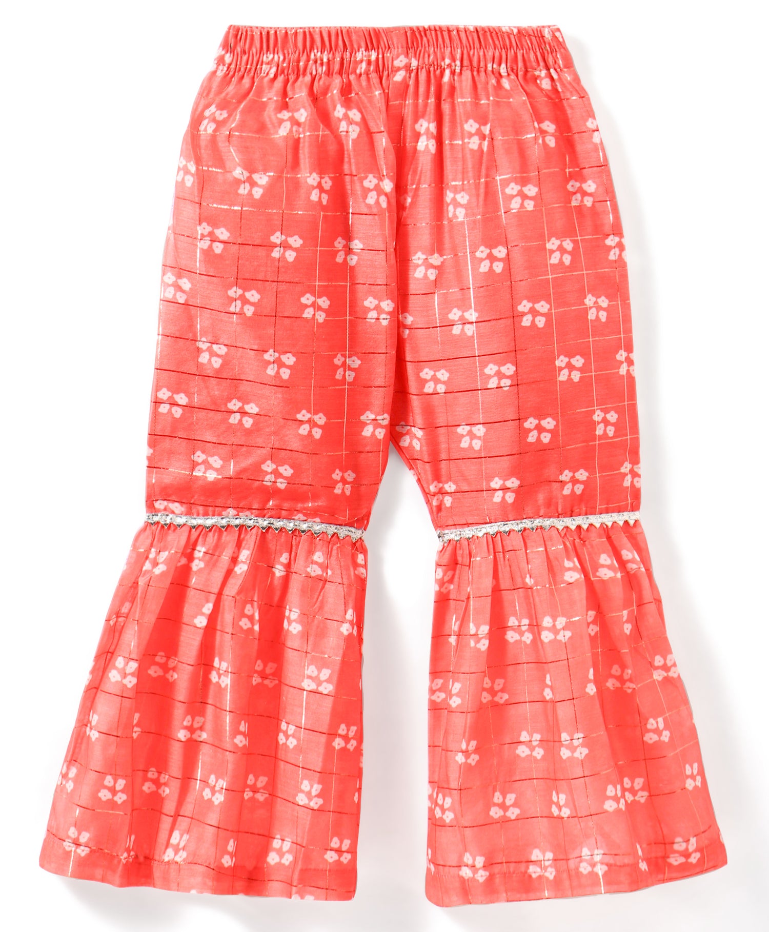 Girls printed chanderi lurex kurta sharara set