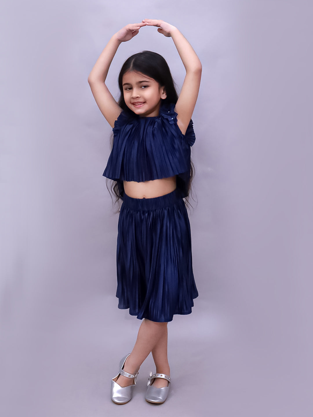 Glam Up Girls Party Navy Blue Top And Skirt
