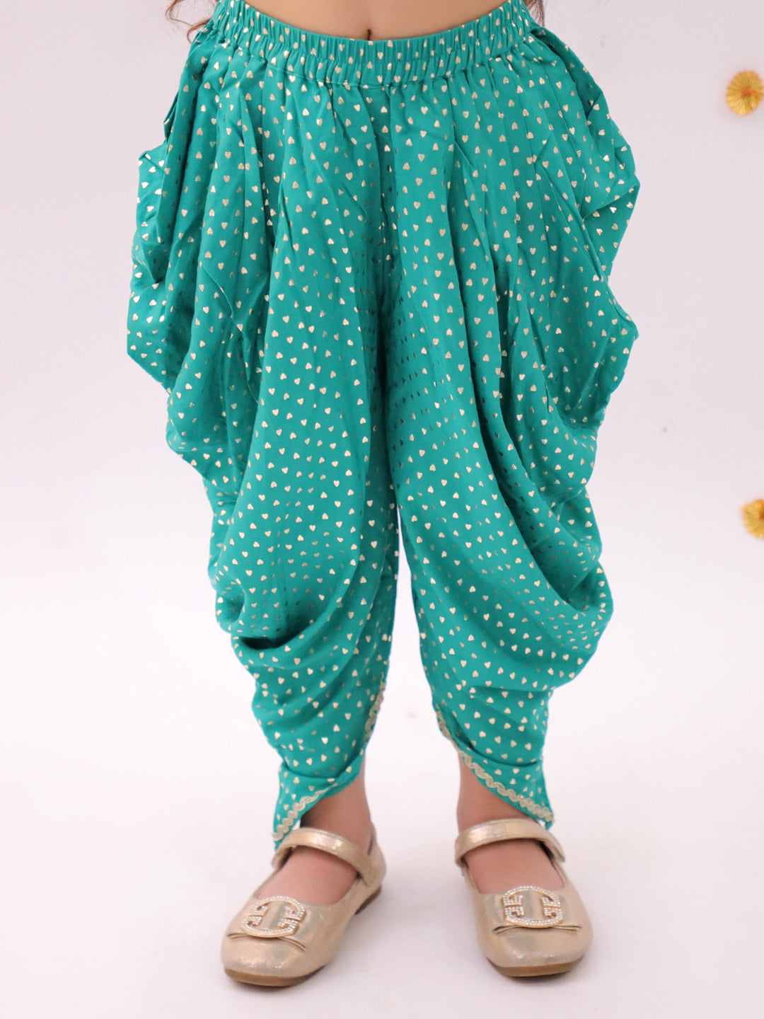 Khilkhilahat Green Crop Top and Dhoti Set For Girls