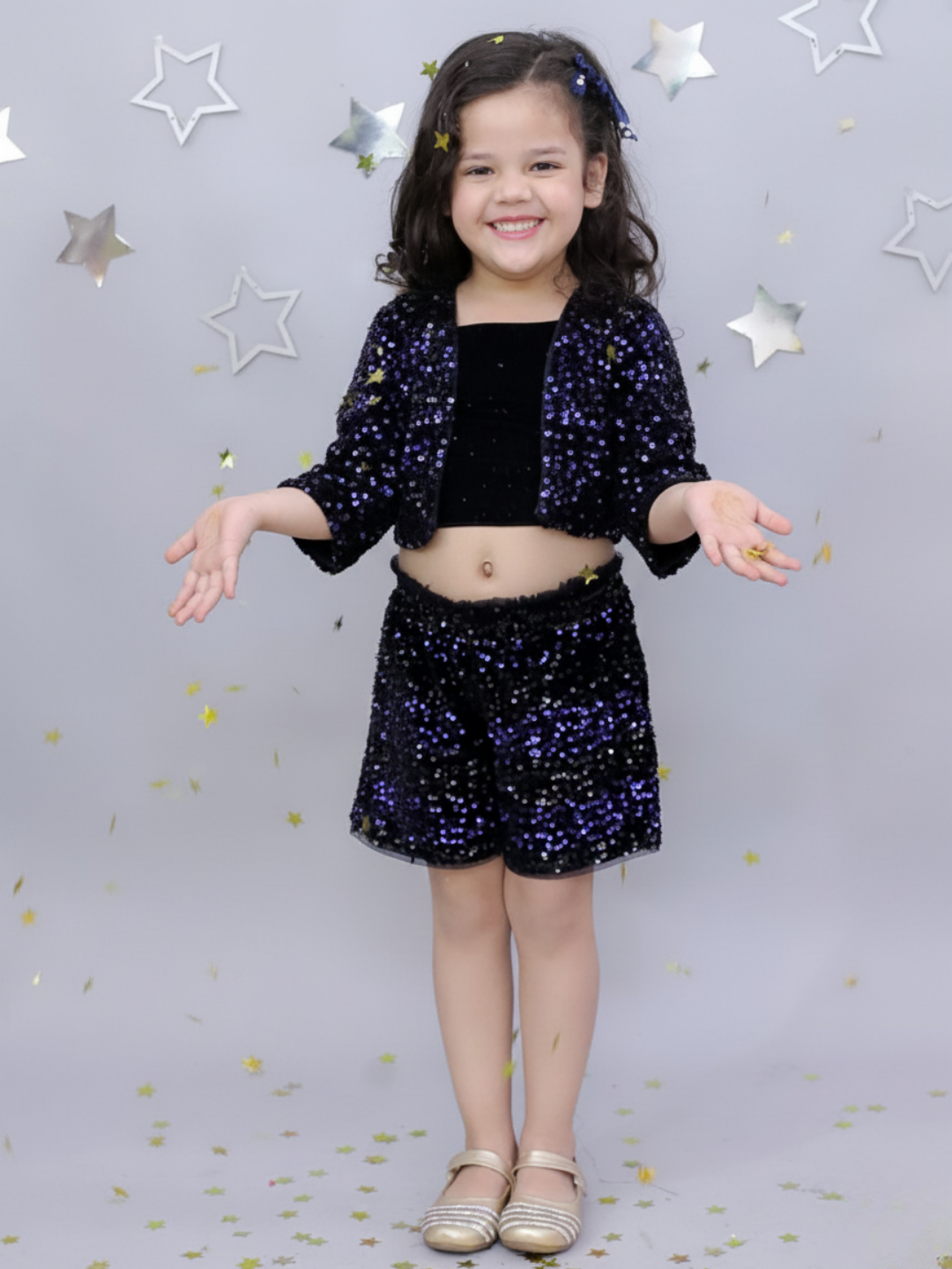 Razzle Dazzle Girls Navy Blue Jacket Bustier and Shorts