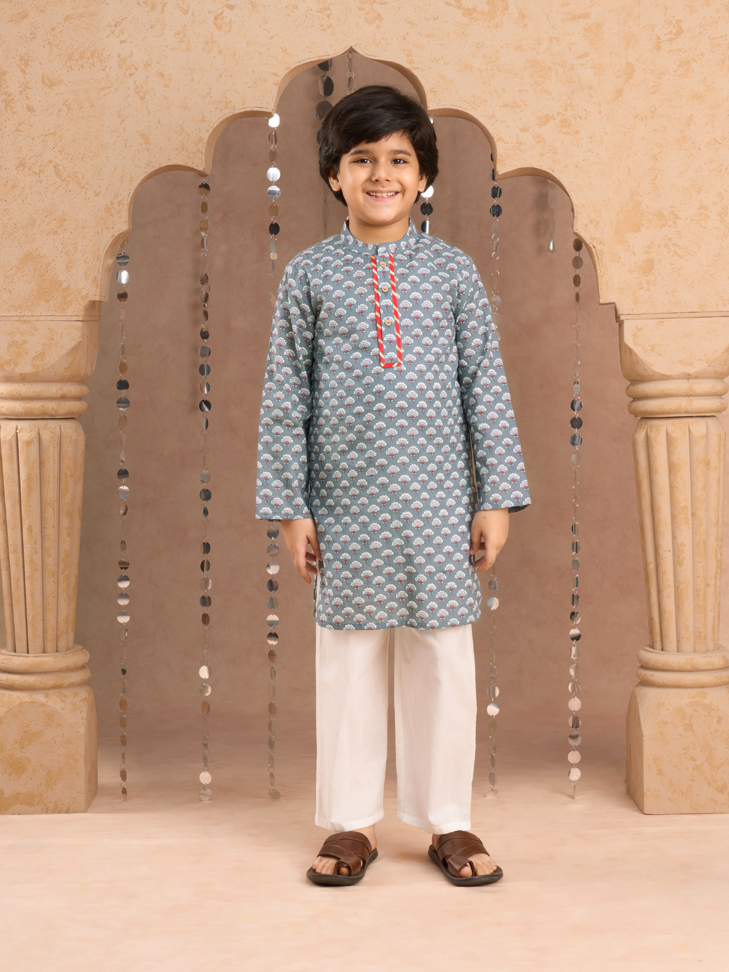 Jaipur Boys Grey Kurta and Pyjama Ethnic Set