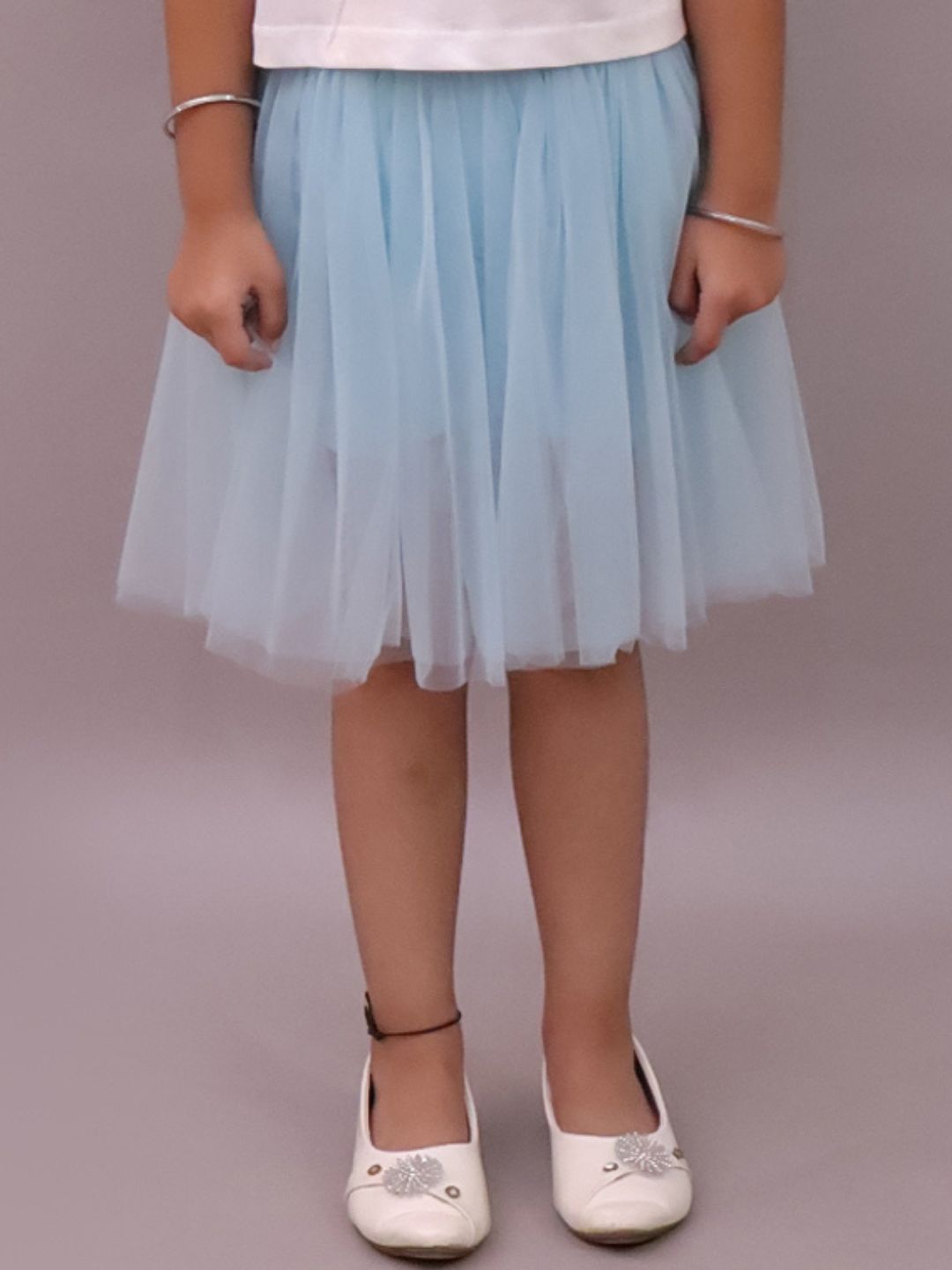 Paris Night White T-shirt with Blue Skirt Set For Girls