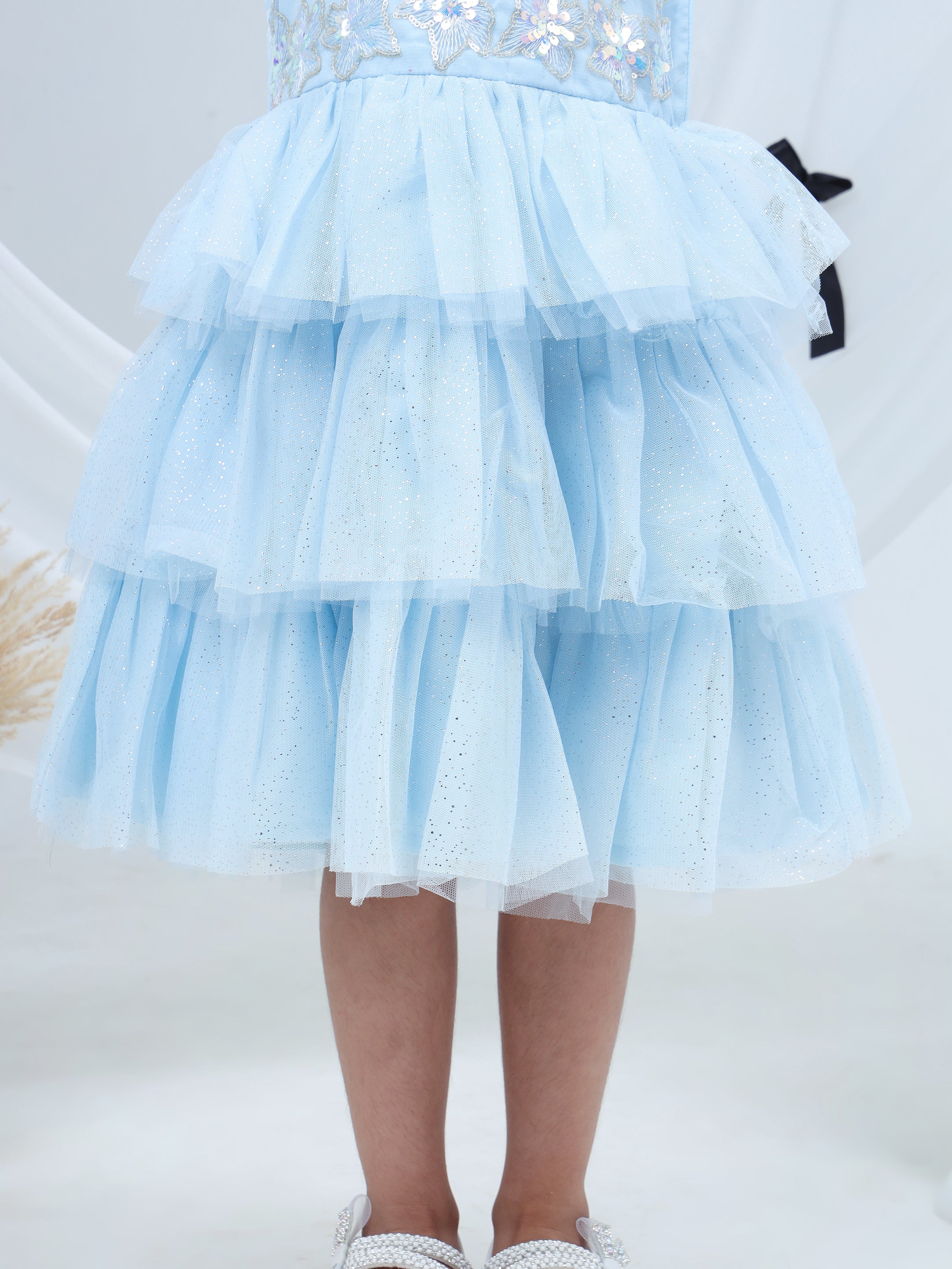 Razzle Dazzle Sky Blue Party Dress with Shrug for Girls