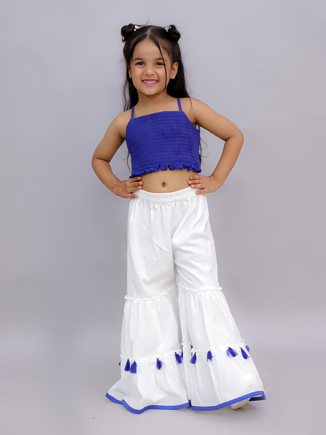 Shor-Gul Blue Kurta Sharara and Bustier Set For Girls