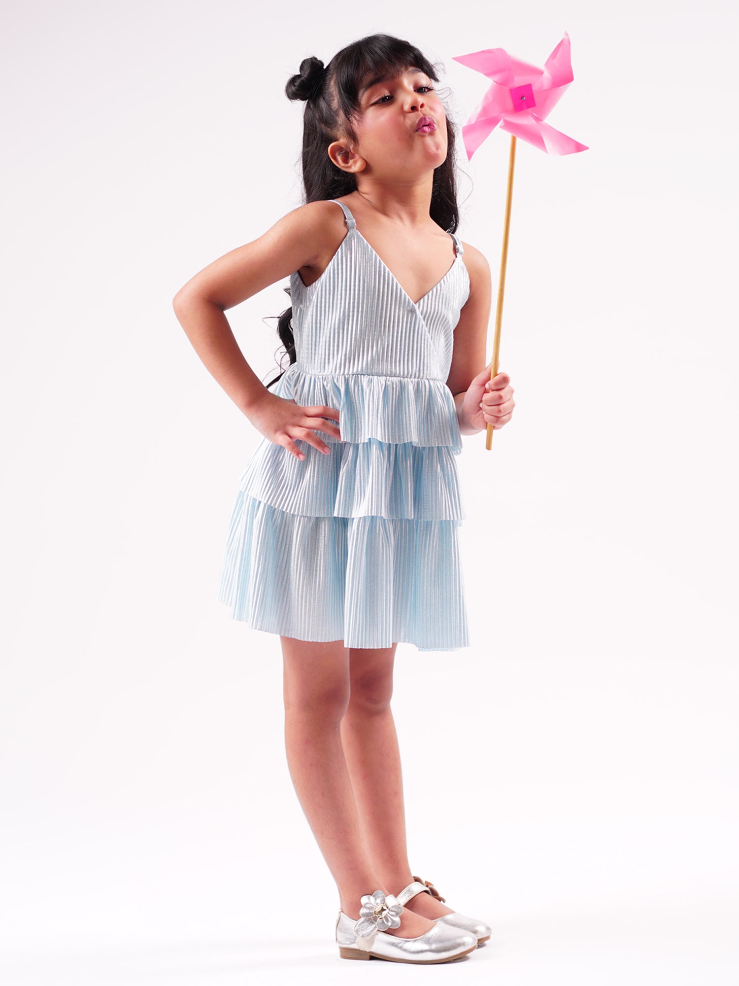Barbie Blue Shimmer Pleating Ballerina Dress for Young Girls