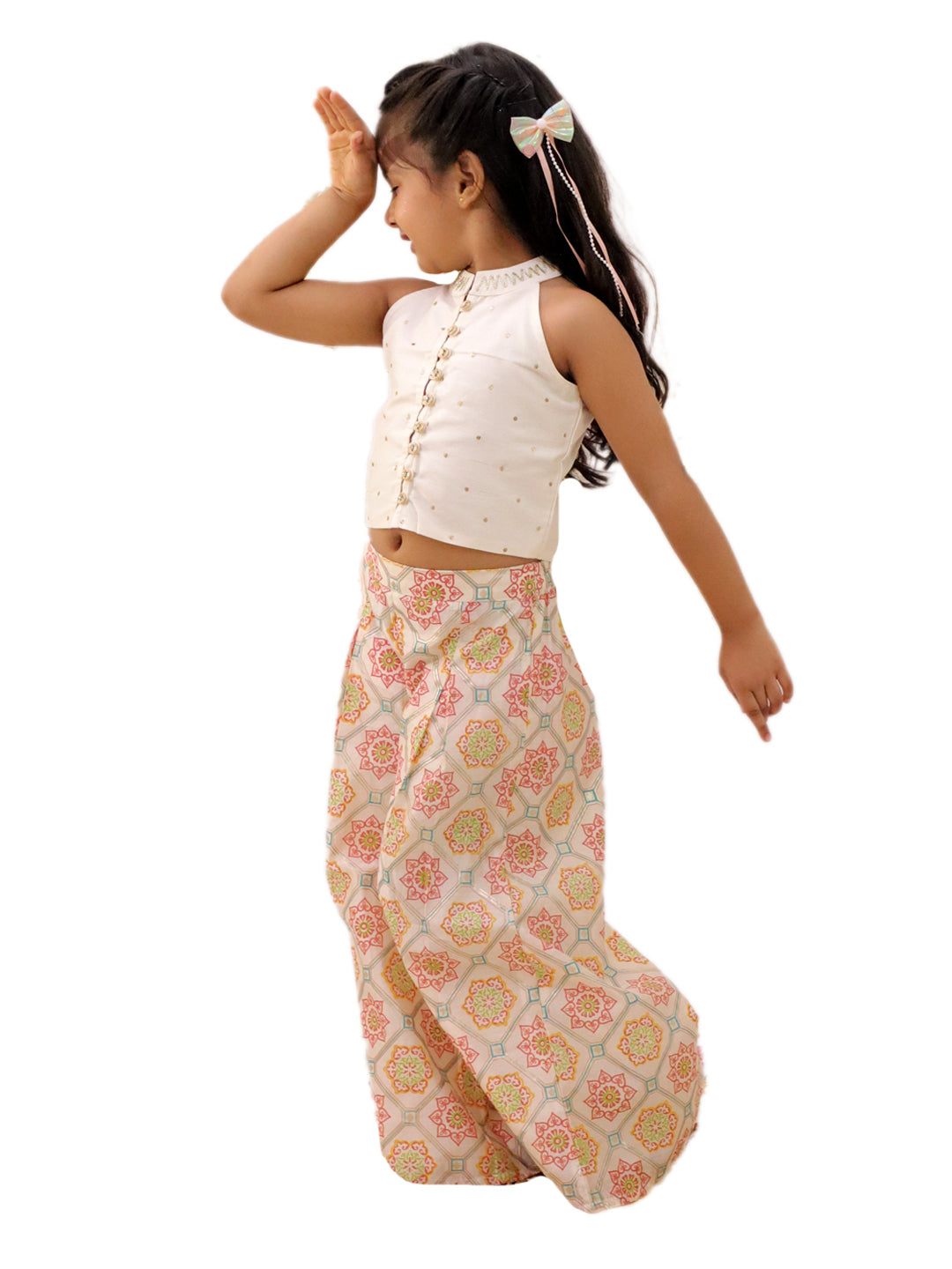 Mishti Off White Top and Pant Set For Girls