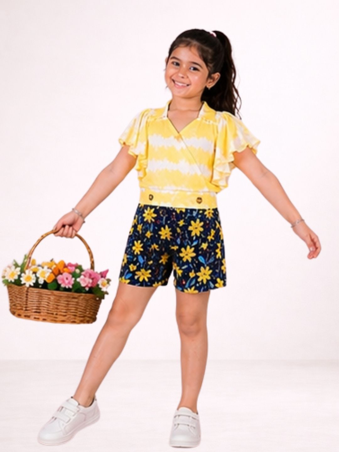 Petal Play Girls Yellow Top with Shorts Set
