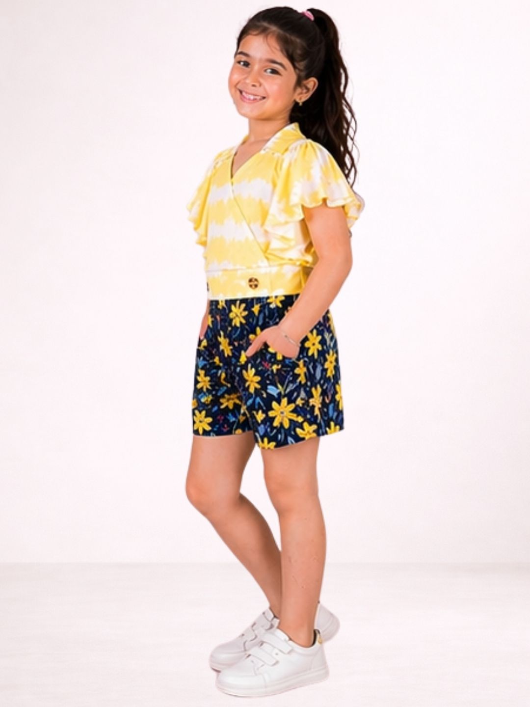 Petal Play Girls Yellow Top with Shorts Set