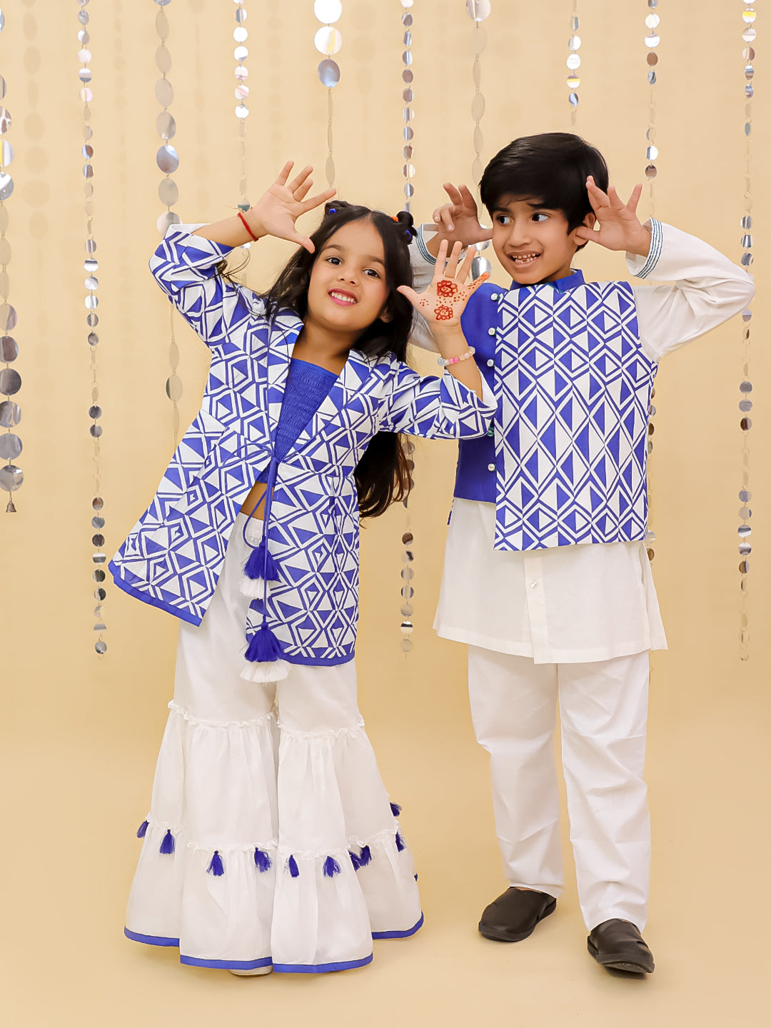 Shor-Gul Blue Kurta Sharara and Bustier Set For Girls