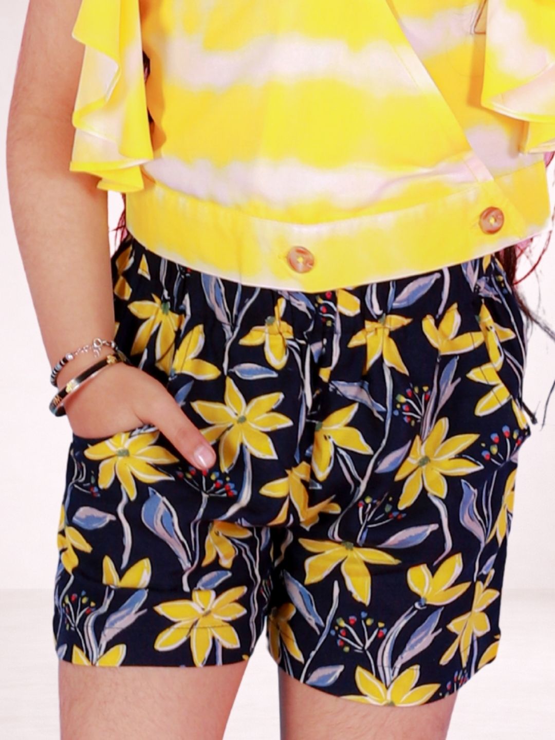 Petal Play Girls Yellow Top with Shorts Set