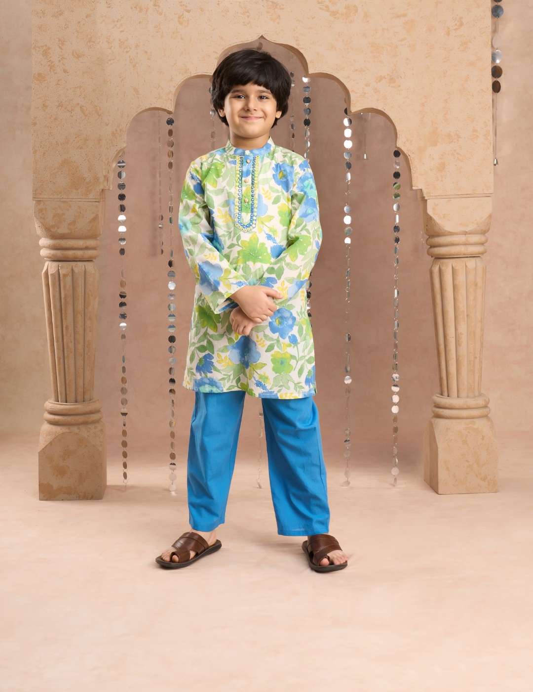 Jaipur Boys Green Kurta and Pyjama Ethnic Set