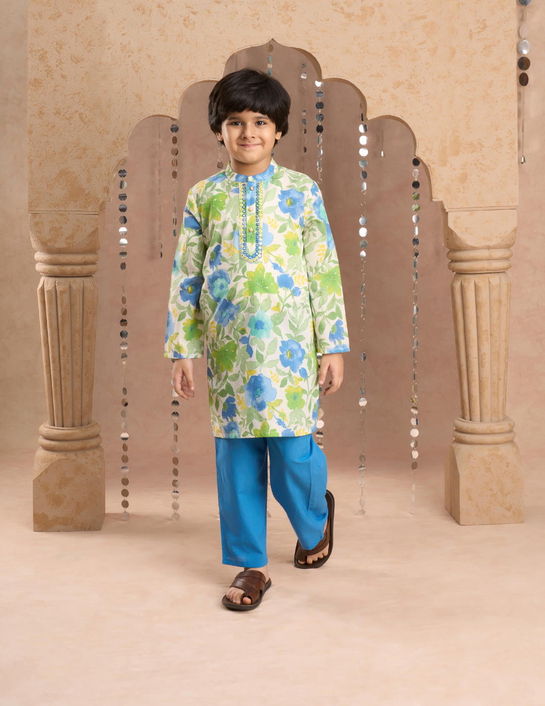 Jaipur Boys Green Kurta and Pyjama Ethnic Set