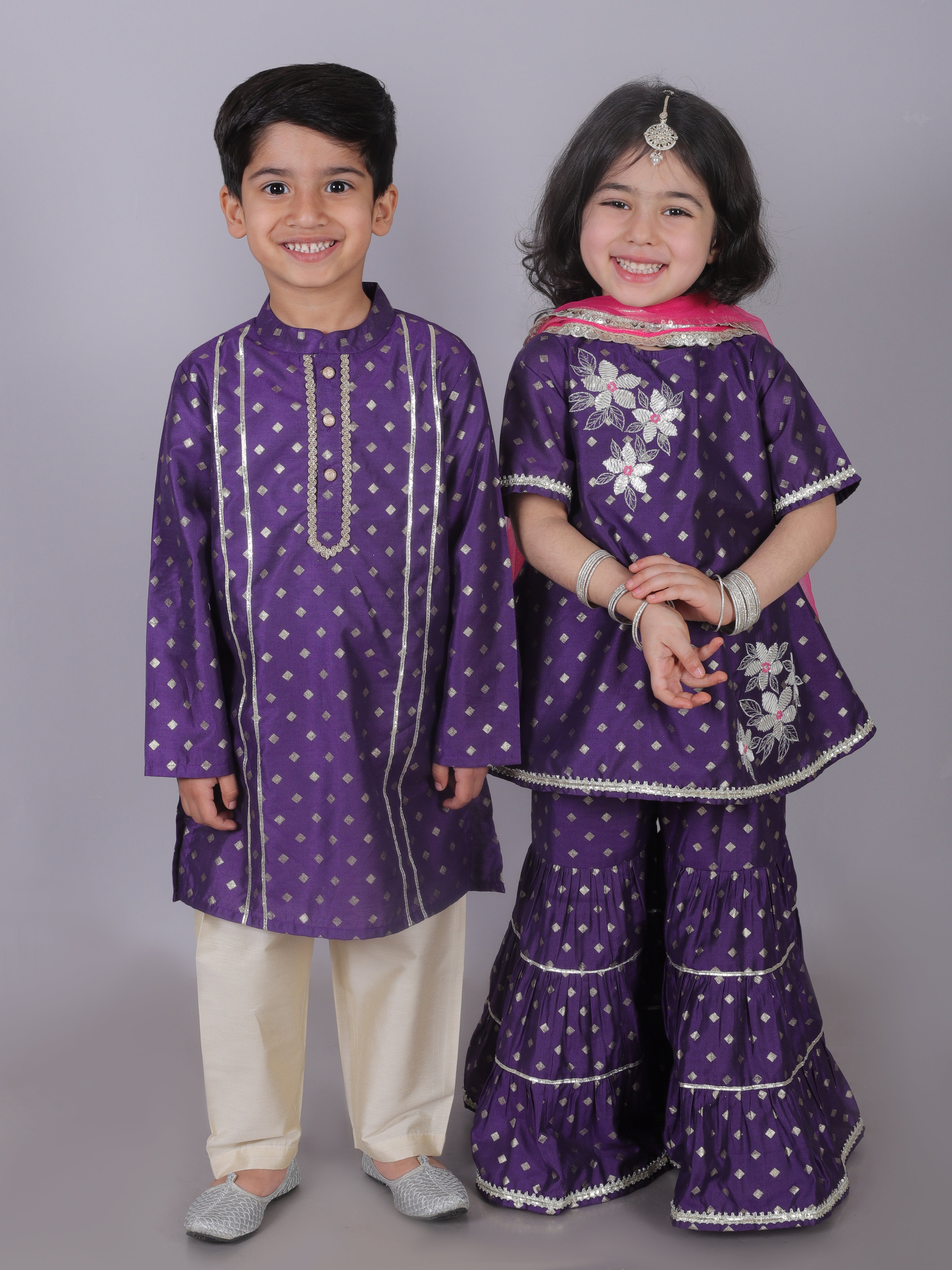Zarqa Girls Purple Kurta with Sharara set